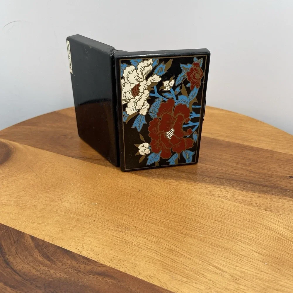 Vintage Pocket Vanity Mirror Compact‎ Tissue Holder Asian Floral